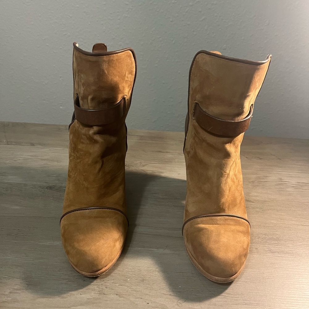 Rag & Bone Suede Caramel Heeled Ankle Boots - Picture 2 of 7